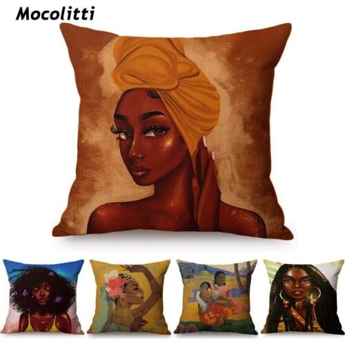Sexy Beautiful Africa Woman Decorative Art Oil Painting Sofa Throw Pillow Case Cotton Linen African Lifestyle Car Cushion Cover
