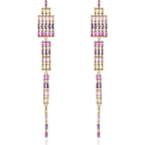 YANMEI Luxury Cubic Zirconia Long Waterfall Geometry Dangle earring for Women Girls Wedding Party Fashion Earring E7825