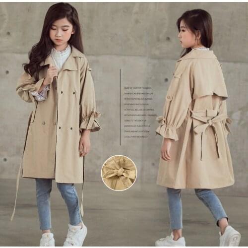 Trench for Girls Windbreaker Kids Clothes Overcoat Autumn Fashion Khaki Girls Outerwear Outfits Kids Fashion Coats 10 12 13 Year