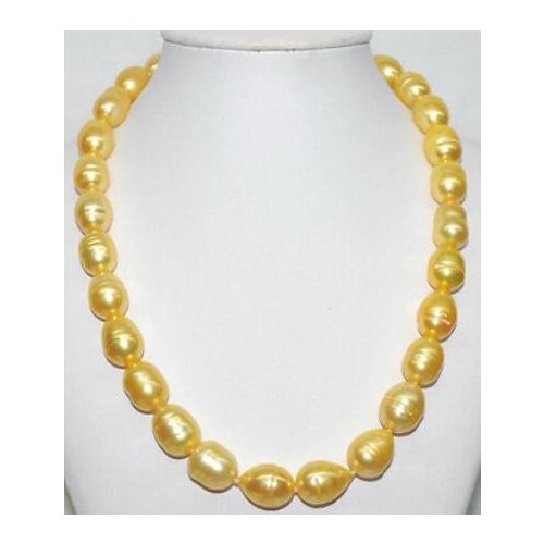 Gorgeous 9-10mm south sea baroque gold pearl necklace 18inch 14k