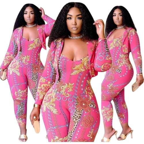 Cutubly Retro Print Jumpsuit For Women Fashion New Sleeveless with Coat Two Piece Sexy Jumpsuit Deep V Neck Playsuit Rompers