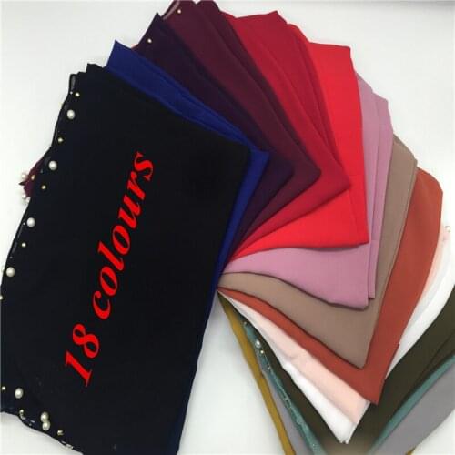 Women scarf pearls chiffon design solid plain basic fashion hijab Muslim gorgeous wraps shawl bandana 10pcs/lot fast shipping