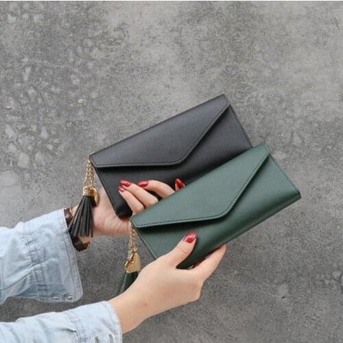 1PC Long Womens Wallet Female Purses Tassel Coin Purse Card Holder Wallets Female Pu Leather Clutch Money Bag Pu Leather Wallet