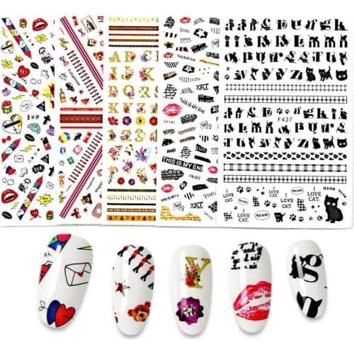 1pc Cute English Alphabet Design Nail Decal Manicure Nail Decoration Nail Stickers