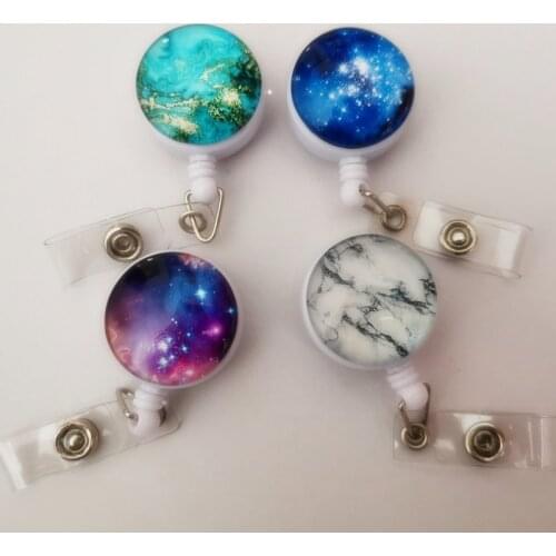 1PC New Design High Quality Retractable Nurse Badge Reel Clip Fashion Starry Sky Marble Pattern IC ID Card Badge Holder
