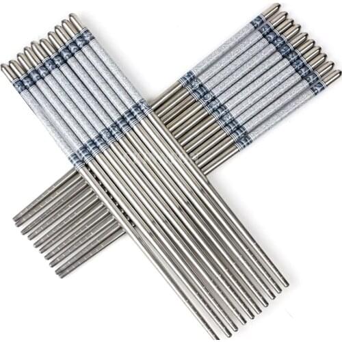 1000Pair/Lot Chinese Blue And White Porcelain Floral Non-slip Style Chop Sticks Stainless Steel Chopstick