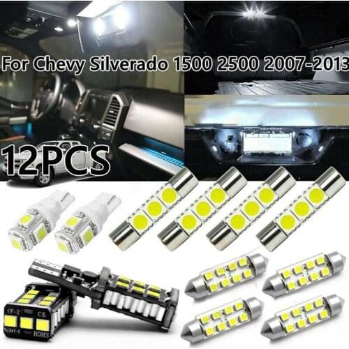 12X White LED Interior Dome Map Lights Package Kit for Chevy Silverado 1500 2500 2007-2013