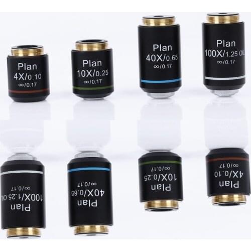 195mm Achromatic Infinity Plan Objective Lens 4X 10X 40X 100X Biological Microscope Objectives
