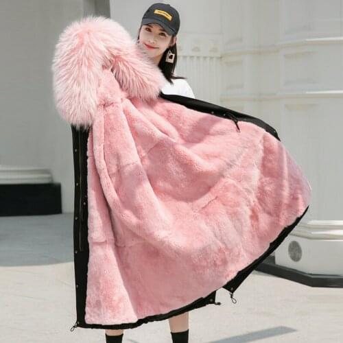 2019 outerwear coats womens winter jacket ultra long thicker overcome fox full pelt rex rabbit fur liner detachable fur collar