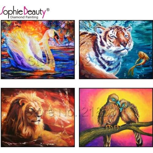 Diy Diamond Painting Cross Stitch Resin Handcraft Embroidery Cartoon Tiger Colorful Animal Bird Swan Needlework Mosaic Craft Art