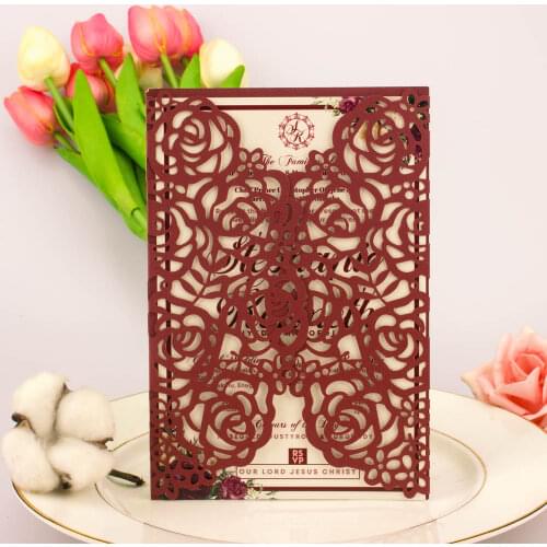 Free Shipping 1X Gold/Silver/Rose/Champagne/Pink Glitter /Ivory pearl Hollow Flower laser cut Invite wedding invitation cards