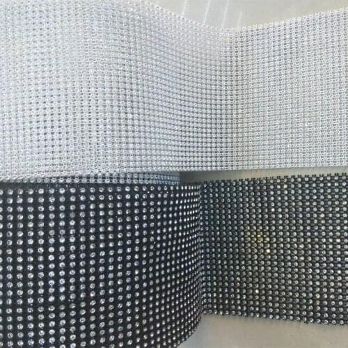 Free shipping plastic mesh trimming 3mm white & black base with crystal clear stones ,stretch style mesh trimming 24 rows