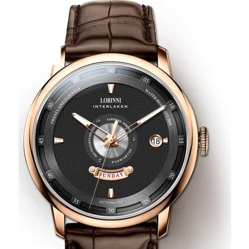 LOBINNI automatic watches for men,mens watches luxury brand mechanical wristwatch waterproof Switzerland clock stainless steel