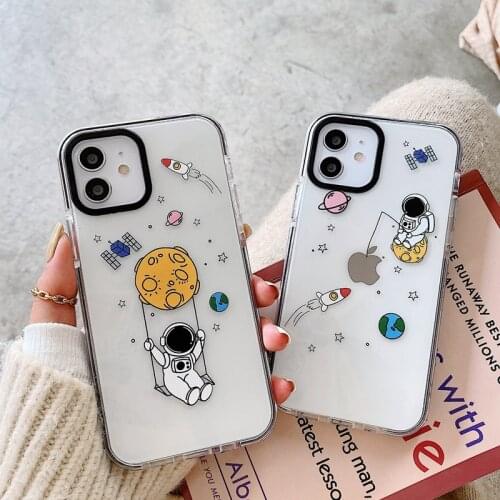 Astronaut Moon Phone Case For iPhone 12 mini 11 Pro Max Transparent Planet X XS XR SE 2020 7 8 Plus Stars Rocket Soft TPU Cover