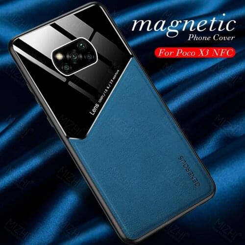 Poco X3 NFC Case Leather Texture Car Magnetic Phone Case For Xiaomi MI Poco X3 X 3 2020 PocoX3 NFC Shockproof Back Cover Coque