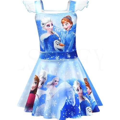 Kids Dress Frozen Elsa Anna Princess Pattern Toddlers Unicorn Clothes Baby Girls Milksilk Twril Dress Spring Summer Wear