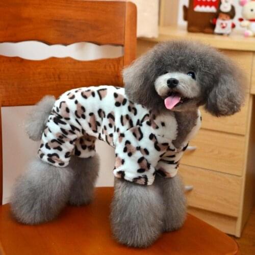 Pet Cat Winter Leopard Heart Printed Four-legged Plush Hoodie Teddy Dog Clothes Dog Coat Jacket Puppy Chihuahau Pet Apparel