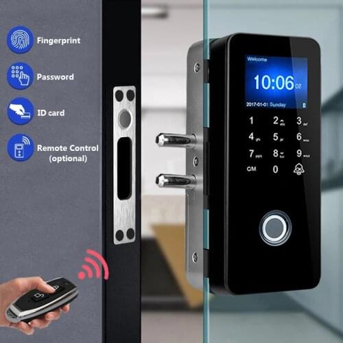 No Drill Security Biometric Fingerprint glass Door Lock For Frameless Glass Door Password Door Lock With Remote Control Function