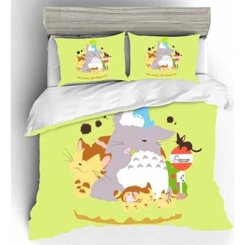 Lovely Cartoon Totoro Duvets And Linen Sets Bed Linen Set Anime King Size Bedding Set Bed Sheets and Pillowcases Home Textiles