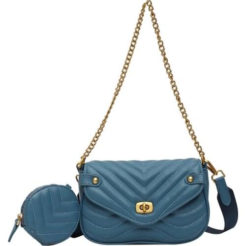 Small Ladies Chain Sling Bag 2 PCS/SET PU Leather Shoulder Bag For Women 2021 New Purse and Handbags Female Travel Crossbody Bag