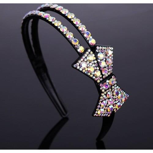 New fashion Boutique luxury Sweet bow wide side headband all-match rhinestones Hairband for Woman Girls Hair Accessories