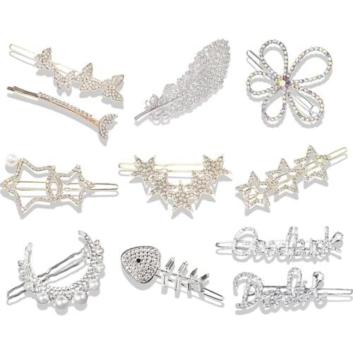 2021 New Small Fragrance Hair Clip Accessories Rhinestone Letter pin Female Pearl Net Red Top Bangs Headdress