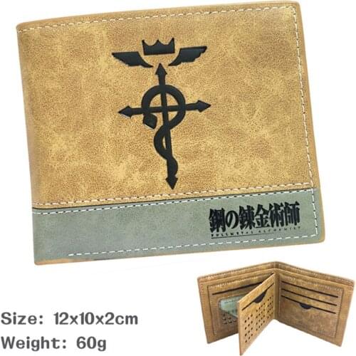New Anime Fullmetal Alchemist Teenager Wallet Short Khaki PU Mens Casual Bifold Leather Photo Credit Cards Holder Purse Hot