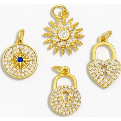 OCESRIO DIY Gold Filled Small Lock Pendant Decoration For muticolor Pendant CZ Nacklace Jewelry Making Supplies pdta015
