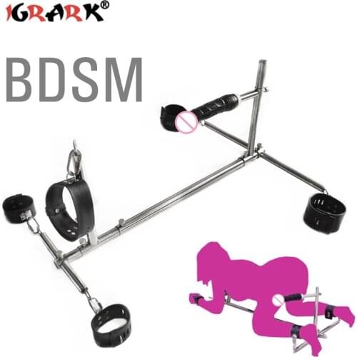 Adult Games Neck Collar Handcuffs BDSM Bondage Equipment Slave Device Stainless Steel Frame Reatraint Tools Sex Toys For Couples