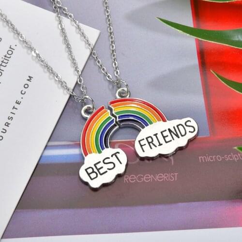 2Pcs Best Friend Necklaces Rainbow Stitching Pendant Necklace for Women Broken Heart Friendship Necklace Jewelry Gift