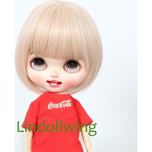 9-10 inch Blyth Wig Short Straight Flesh Pink Hair