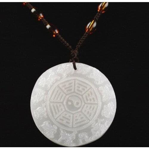 Natural Chinese HeTian White Jade Pendant Five Elements Eight Diagrams Necklace Hand Carving Fashion Charm Jewelry Amulet Gifts