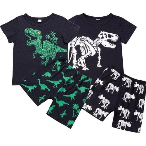 Pudcoco Black Toddler Baby Boys Kids Dinosaurs Print Clothes Casual Short Sleeve Top T Shirt Pants Cartoon Outfits Clothing