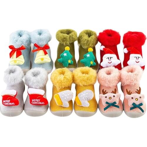 Christmas Soft-Soled Shoes Prewalker Kids Santa Elastic Foot Socks Blue/Grass Green/Yellow/Gray/Red/Pink
