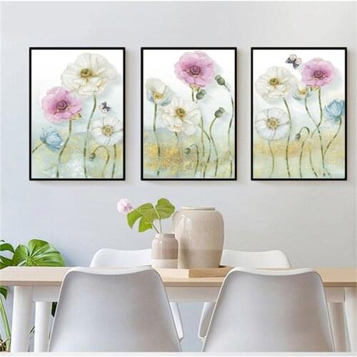 Blush Pink And Mint Poppies Floral Canvas Painting Wall Pictures Watercolor Pale Pink Floral Canvas Art Prints Girls Room Decor