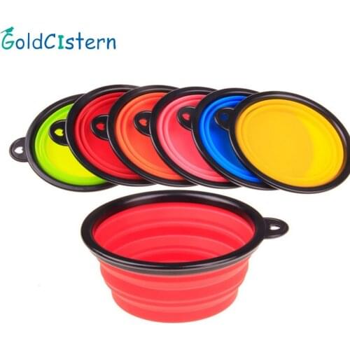 Collapsible foldable silicone dow bowl candy color outdoor travel portable puppy doogie food container feeder dish on sale
