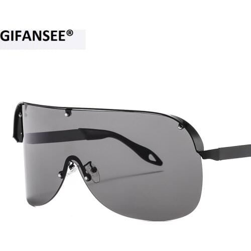 Oversized Rimless Sunglasses Women Men 2021 New One Piece Lens Visor Mask Windproof Luxury Black Big Sun Glasses Shades Unique