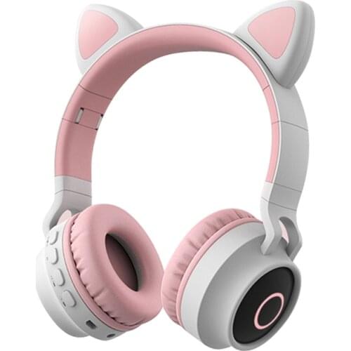 LED Cat Ear Headphones Noise Bluetooth 5.0 Adults Kids girl Cute Headset Support TF Card/FM Jack 3.5mm Mic Wireless Headphones