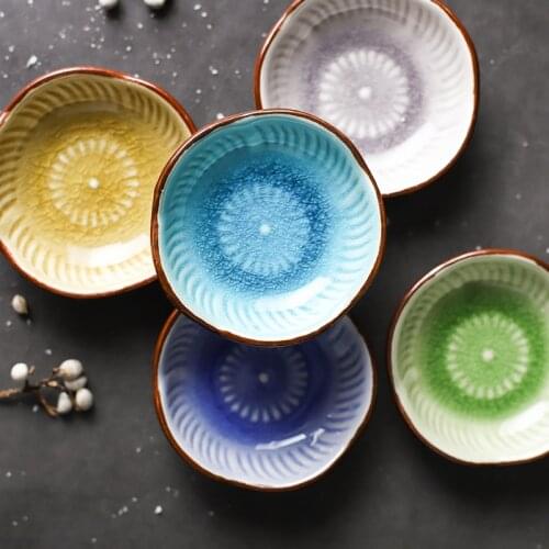Creative ice cracked glaze tableware Japanese-style seasoning dish household dish seasoning dish appetizer dish snack dish ceram