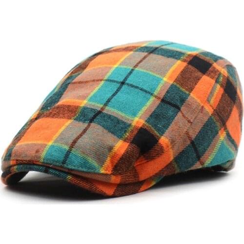Spring Summer Plaid Cotton Newsboy Caps Men Flat Peaked Cap Women Painter Beret Hats 30