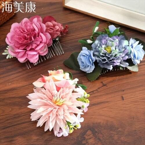 Haimeikang Rose Flower Hair Comb White Fancy Artificial Hair Clip Wedding Bridal Women Girls Prom Headpiece Hair Accessories