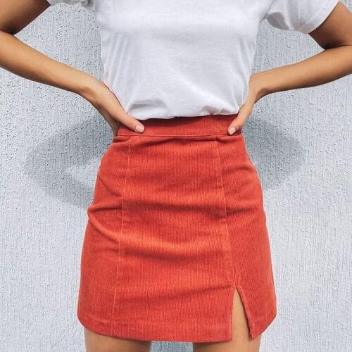 2021 Summer Women Skirt Fashion Casual Split High Waist Slim Female Corduroy Skirt Vintage Sexy Pencil Ladies Mini Skirt