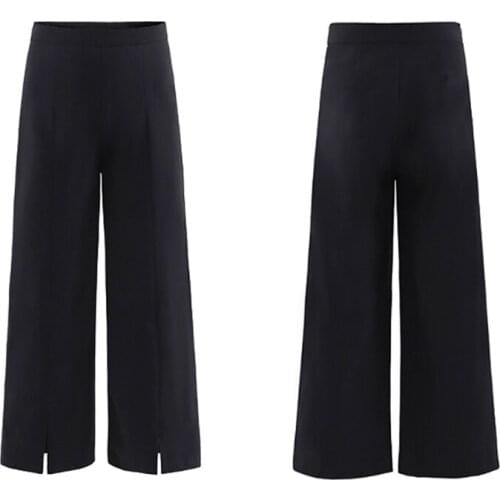 2020 Women Summer Loose Wide Leg Loose Split Elastic High Waist Straight Casual Pants