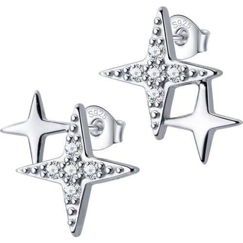 Female Silver Stud Earrings Exquisite Shine Stars Earrings Women 925 Sterling Silver Cute Earrings