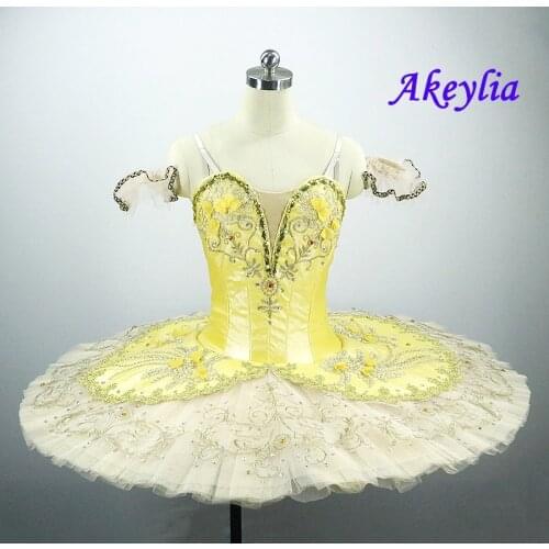 Gold yellow ballet tutu for girls Embroidered professional tutu child ballet tutu costume pancake tutu stage dance wear