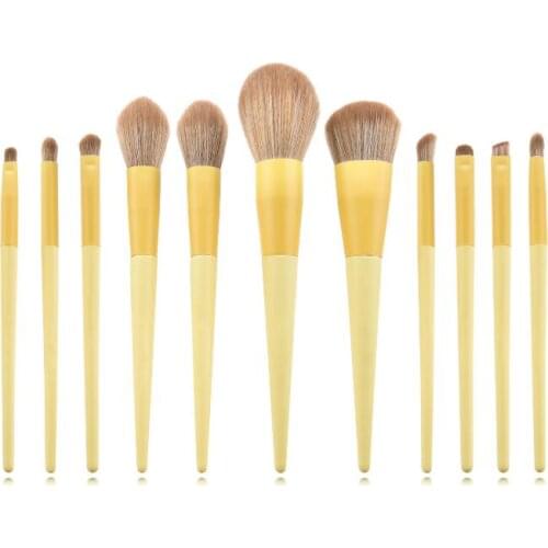 New color Makeup tools 11pcs makeup brush sets with wooden handle and aluminum tube nylon hair