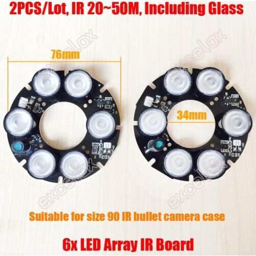 2PCS/Lot 6x Array LED IR 20-50 Meters DC12V Size 90 PCB Board 76x34mm Infrared Night Vision for CCTV Bullet Camera Case Casing