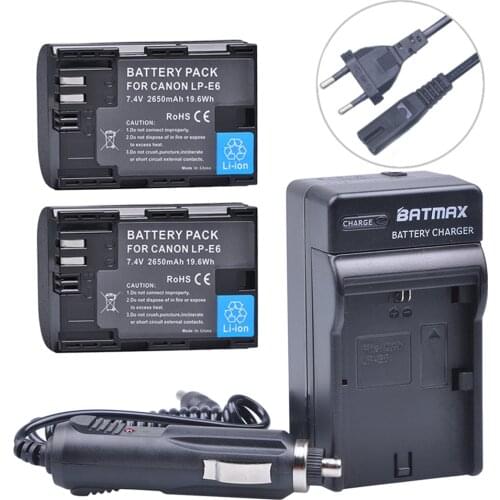 2x 2650MaH LP-E6 LPE6 LP E6 Camera Battery Bateria + Charger Kits for Canon DSLR EOS 5D Mark II Mark III 60D 60Da 7D 70D 6D