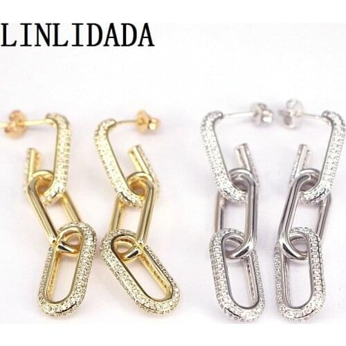5Pair New CZ Micro Pave Zirconia Female Jewelry Fashion Link Chain Dangle Earrings For Women Girls
