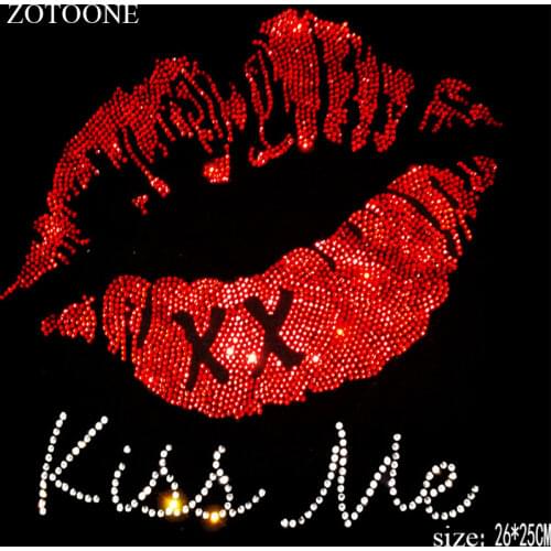 ZOTOONE Hotfix Rhinestone Applique for Clothes Decoration Red Lips Letter Motif Rhinestones Crystal Clear Strass for Needlework